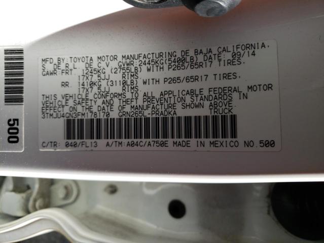 3TMJU4GN3FM178170 - 2015 TOYOTA TACOMA DOUBLE CAB PRERUNNER WHITE photo 13
