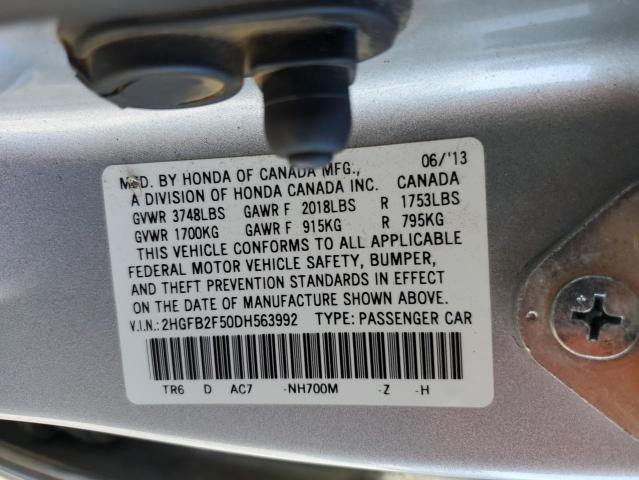 2HGFB2F50DH563992 - 2013 HONDA CIVIC LX SILVER photo 12