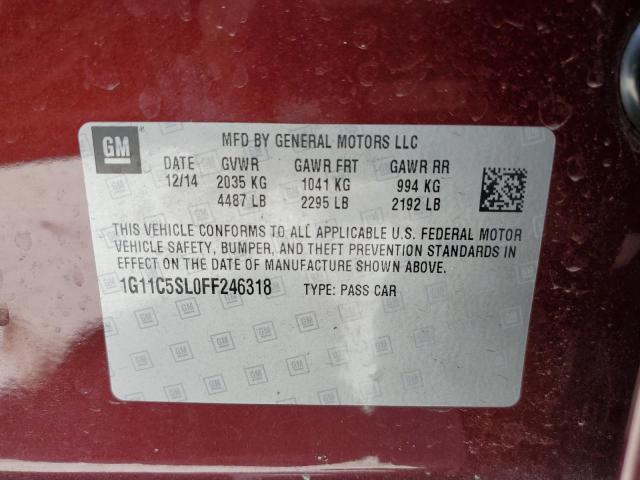 1G11C5SL0FF246318 - 2015 CHEVROLET MALIBU 1LT BURGUNDY photo 12