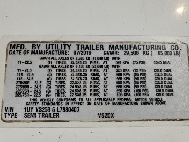 1UYVS2536L7880407 - 2020 UTILITY TRAILER WHITE photo 10
