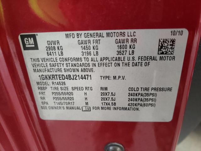 1GKKRTED4BJ214471 - 2011 GMC ACADIA DENALI RED photo 13