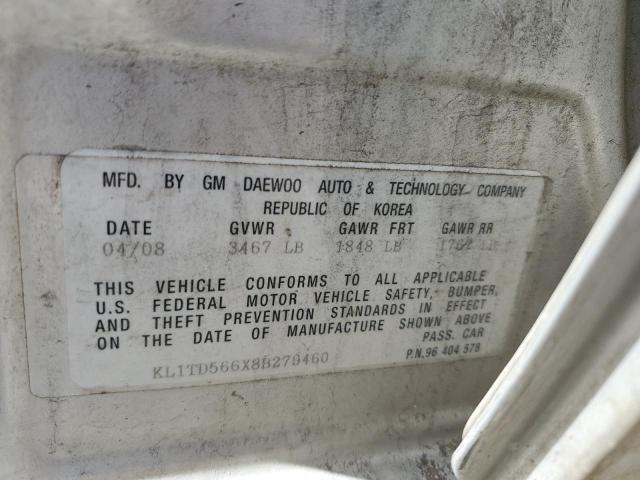 KL1TD566X8B279460 - 2008 CHEVROLET AVEO BASE SILVER photo 12