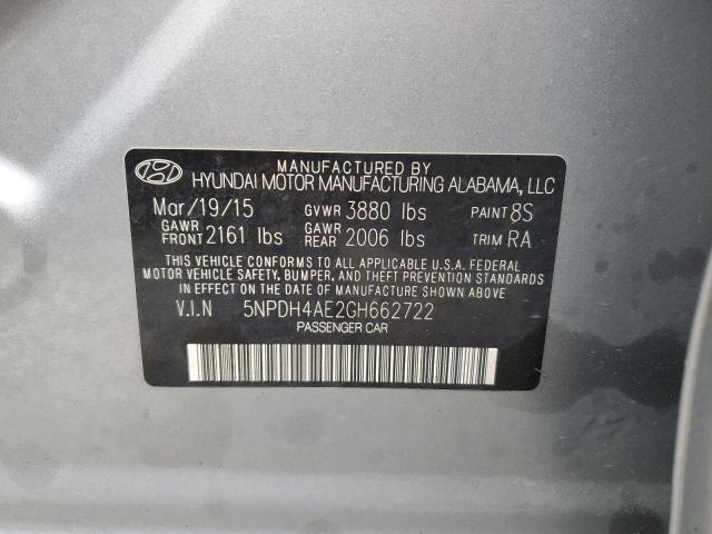 5NPDH4AE2GH662722 - 2016 HYUNDAI ELANTRA SE SILVER photo 12