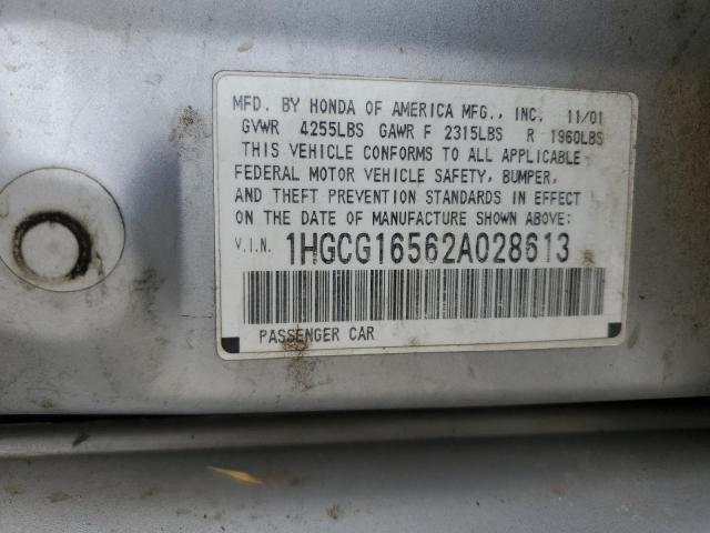 1HGCG16562A028613 - 2002 HONDA ACCORD EX SILVER photo 12