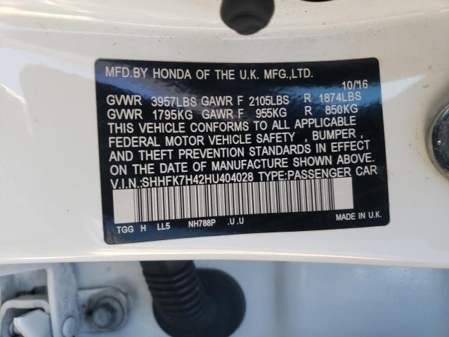 SHHFK7H42HU404028 - 2017 HONDA CIVIC SPORT 白色 照片 12