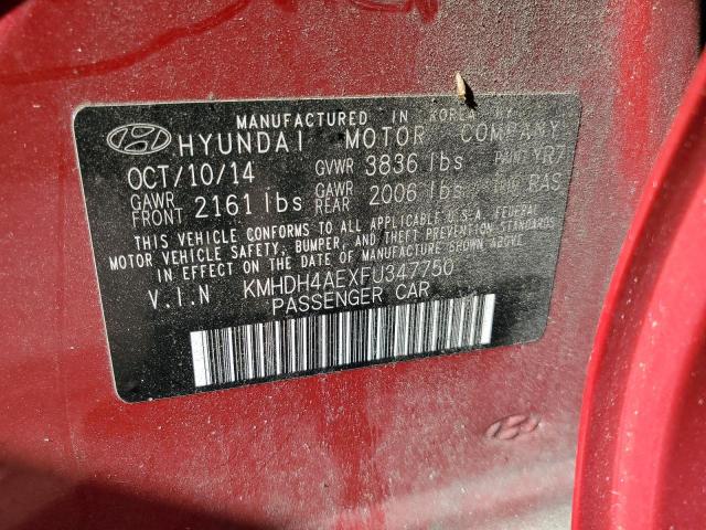 KMHDH4AEXFU347750 - 2015 HYUNDAI ELANTRA SE RED photo 12