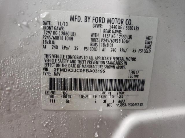 2FMDK3JC0EBA03195 - 2014 FORD EDGE SEL WHITE photo 12