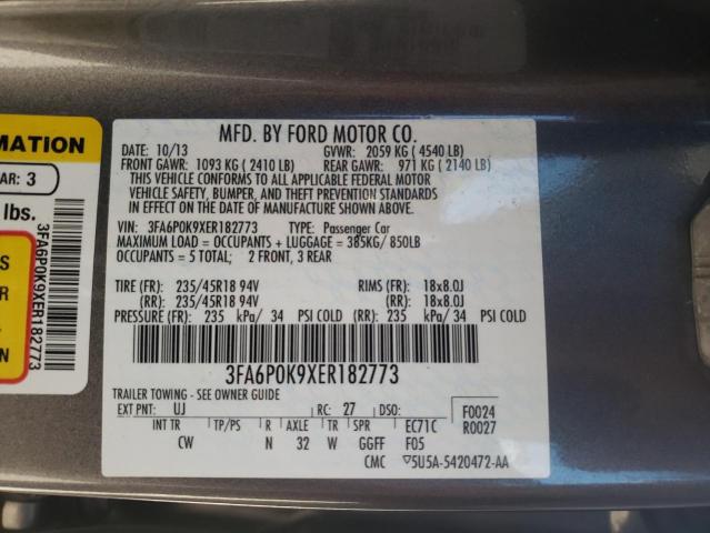 3FA6P0K9XER182773 - 2014 FORD FUSION TITANIUM GRAY photo 12