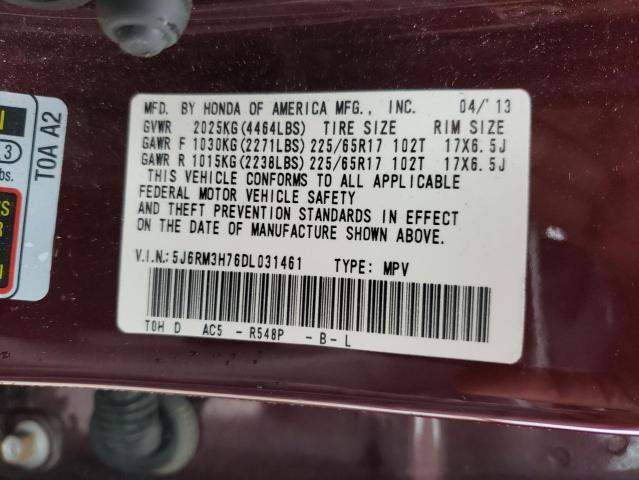 5J6RM3H76DL031461 - 2013 HONDA CR-V EXL BURGUNDY photo 13