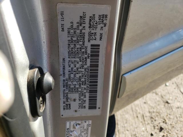 JTEGF21AX20035451 - 2002 TOYOTA HIGHLANDER LIMITED SILVER photo 12