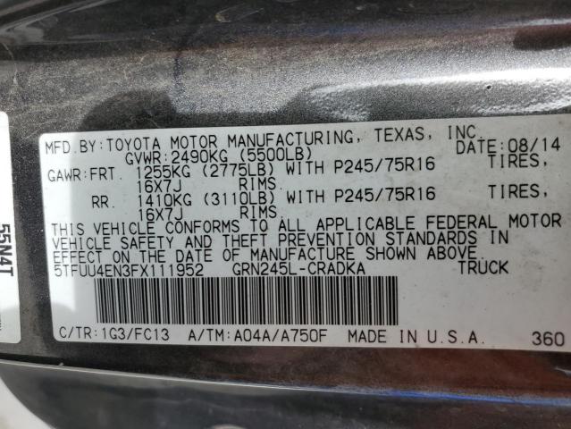 5TFUU4EN3FX111952 - 2015 TOYOTA TACOMA ACCESS CAB CHARCOAL photo 12