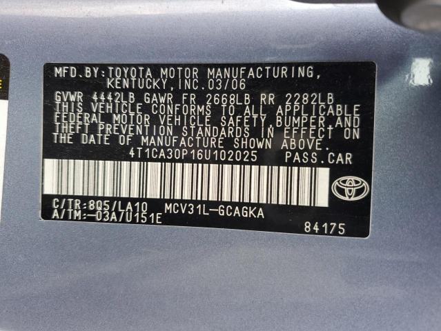 4T1CA30P16U102025 - 2006 TOYOTA CAMRY SOLA SE BLUE photo 12