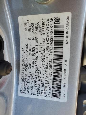 2HGFC2F62LH565053 - 2020 HONDA CIVIC LX SILVER photo 12