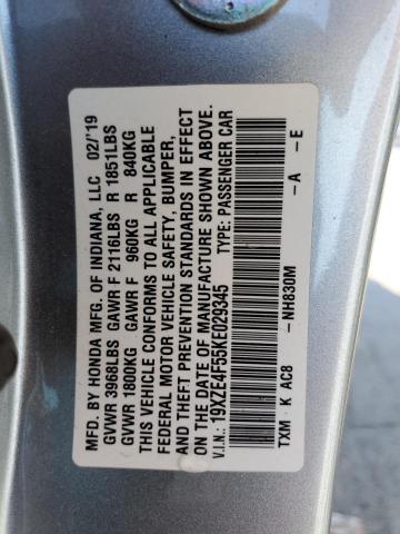 19XZE4F55KE029345 - 2019 HONDA INSIGHT EX SILVER photo 13