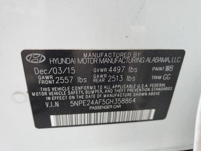 5NPE24AF5GH358864 - 2016 HYUNDAI SONATA SE WHITE photo 12