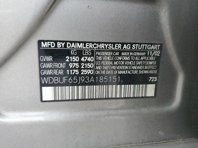 WDBUF65J93A185151 - 2003 MERCEDES-BENZ E 320 SILVER photo 12