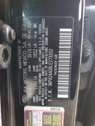 3KPA24AD8LE273352 - 2020 KIA RIO LX BLACK photo 12