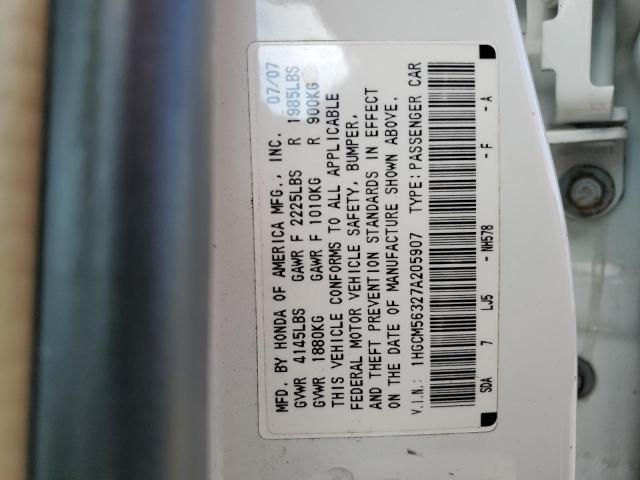 1HGCM56327A205907 - 2007 HONDA ACCORD SE WHITE photo 12