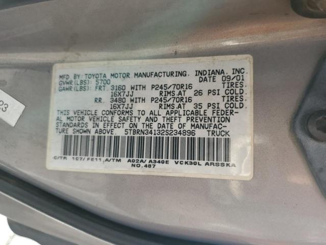 5TBRN34132S234896 - 2002 TOYOTA TUNDRA ACCESS CAB SR5 SILVER photo 12