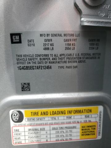 1G4GB5EG7AF212464 - 2010 BUICK LACROSSE CX SILVER photo 12