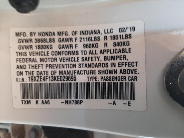 19XZE4F13KE029695 - 2019 HONDA INSIGHT LX WHITE photo 12