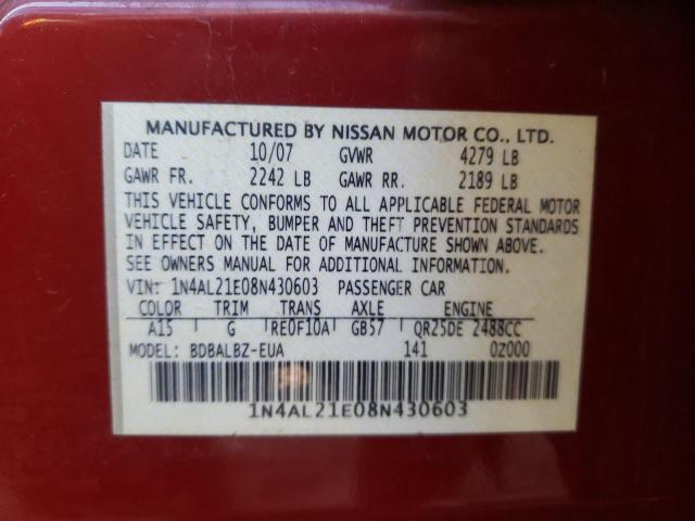 1N4AL21E08N430603 - 2008 NISSAN ALTIMA 2.5 RED photo 13