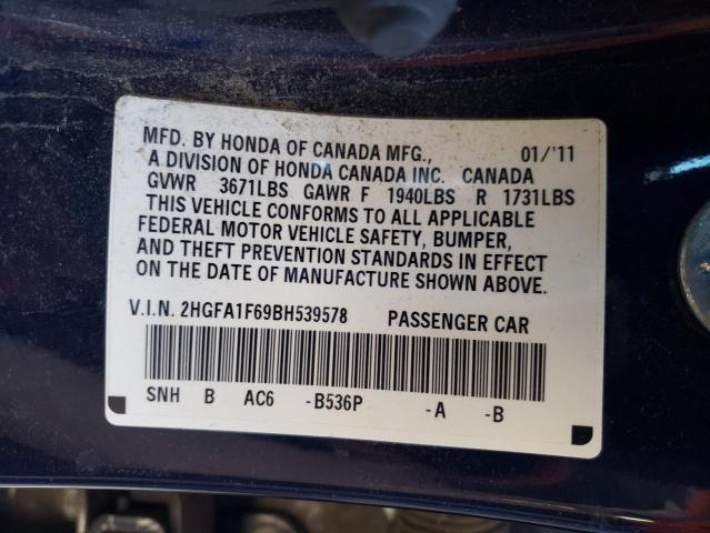 2HGFA1F69BH539578 - 2011 HONDA CIVIC LX-S أزرق صورة 12