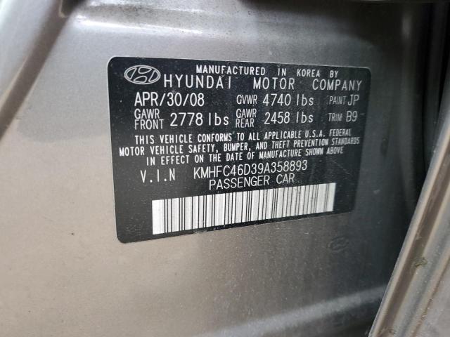 KMHFC46D39A358893 - 2009 HYUNDAI AZERA GLS GRAY photo 12