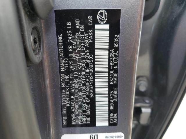 58AGZ1B19MU087593 - 2021 LEXUS ES 350 BASE GRAY photo 13