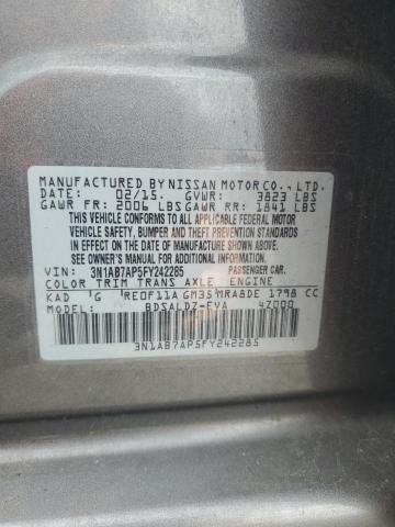 3N1AB7AP5FY242285 - 2015 NISSAN SENTRA S GRAY photo 12