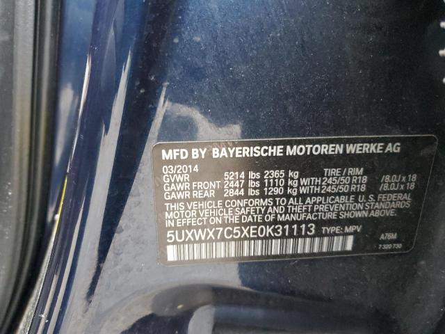 5UXWX7C5XE0K31113 - 2014 BMW X3 XDRIVE35I BLUE photo 14
