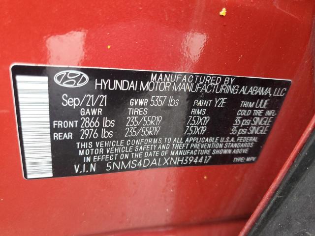 5NMS4DALXNH394417 - 2022 HYUNDAI SANTA FE LIMITED RED photo 13