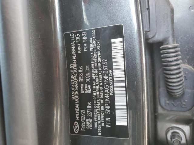 5NPLM4AG4MH031152 - 2021 HYUNDAI ELANTRA SEL GRAY photo 12