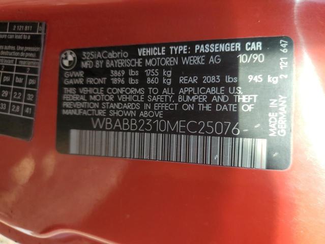 WBABB2310MEC25076 - 1991 BMW 325 IC AUTOMATIC RED photo 12