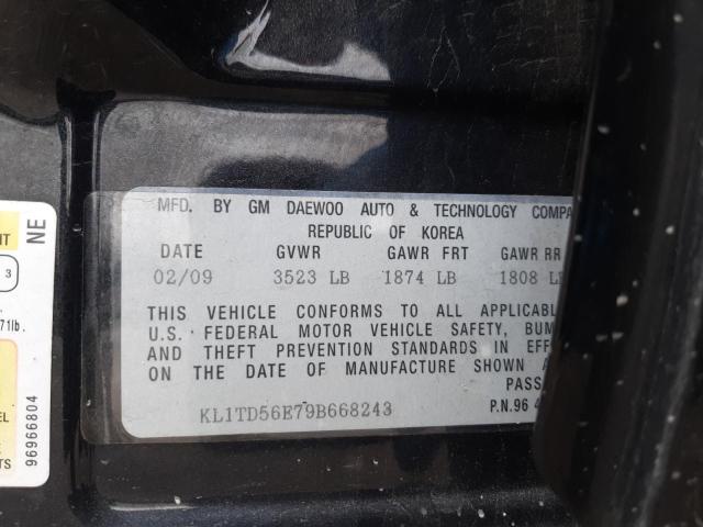 KL1TD56E79B668243 - 2009 CHEVROLET AVEO LS 石墨色 照片 12