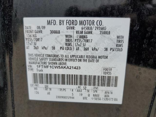 1FTMF1CW5AKA21423 - 2010 FORD F-150 BLACK photo 12