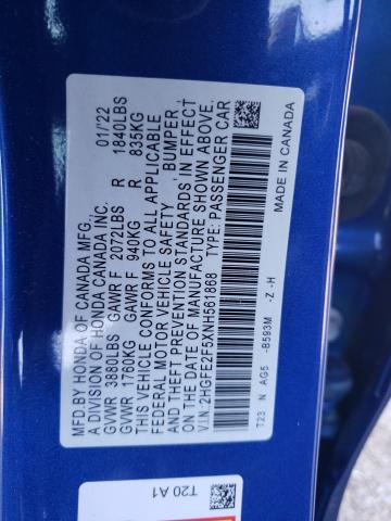2HGFE2F5XNH561868 - 2022 HONDA CIVIC SPORT 蓝色 照片 12