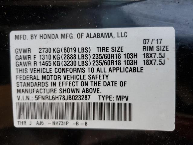 5FNRL6H78JB023287 - 2018 HONDA ODYSSEY EXL BLACK photo 13