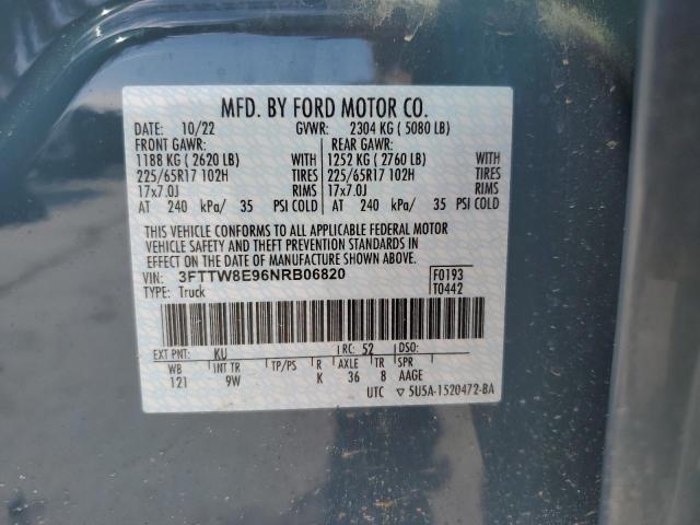 3FTTW8E96NRB06820 - 2022 FORD MAVERICK XL BLUE photo 13