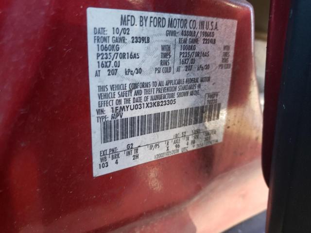 1FMYU031X3KB23305 - 2003 FORD ESCAPE XLT BURGUNDY photo 12