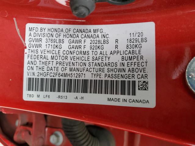 2HGFC2F64MH512971 - 2021 HONDA CIVIC LX RED photo 13