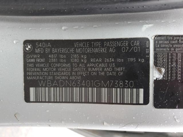 WBADN63401GM73830 - 2001 BMW 540 I AUTOMATIC Argent photo 12