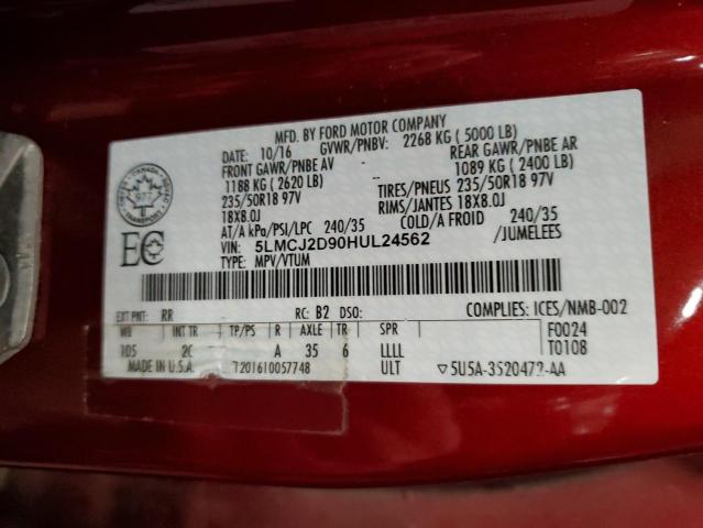 5LMCJ2D90HUL24562 - 2017 LINCOLN MKC SELECT 栗色 照片 12