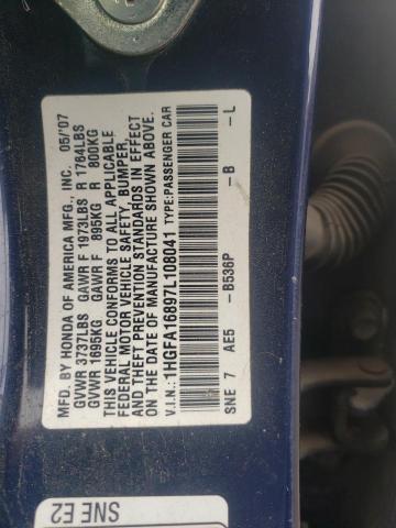 1HGFA16897L108041 - 2007 HONDA CIVIC EX BLUE photo 12