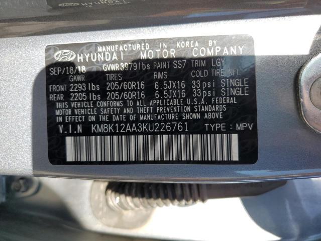 KM8K12AA3KU226761 - 2019 HYUNDAI KONA SE GRAY photo 13