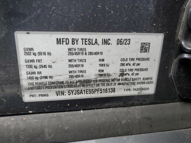 5YJSA1E55PF516138 - 2023 TESLA MODEL S ნაცრისფერი ფოტო 12
