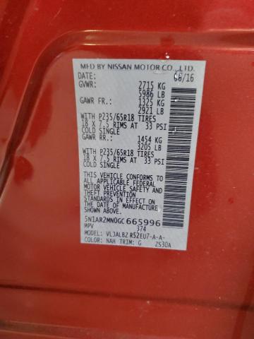 5N1AR2MN0GC665996 - 2016 NISSAN PATHFINDER S RED photo 13