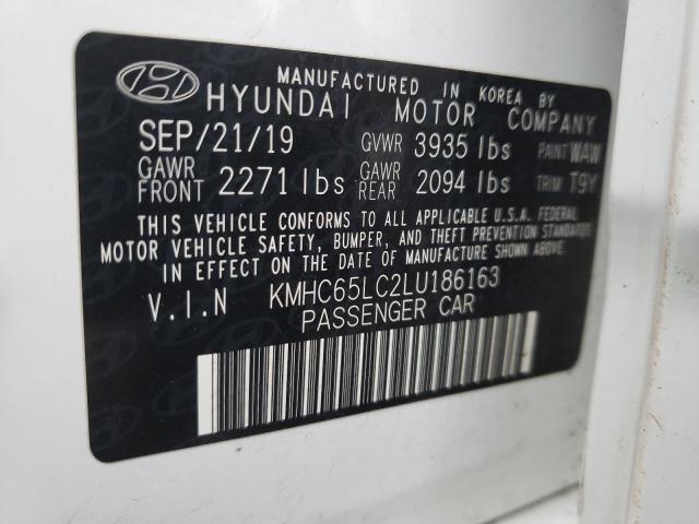 KMHC65LC2LU186163 - 2020 HYUNDAI IONIQ BLUE WHITE photo 12