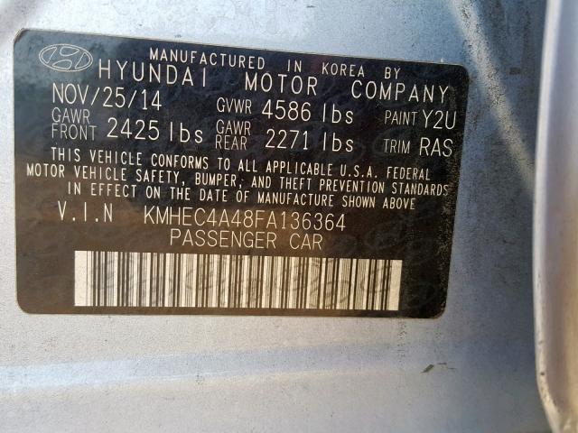 KMHEC4A48FA136364 - 2015 HYUNDAI SONATA HYBRID  photo 10