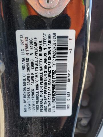 19XFB2F95DE017752 - 2013 HONDA CIVIC EXL შავი ფოტო 13